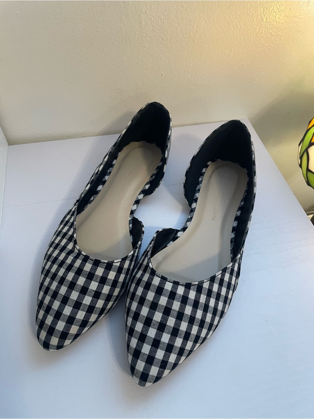 Chic Checkered Plaid Pointy-Toed Ballet Flats size 7